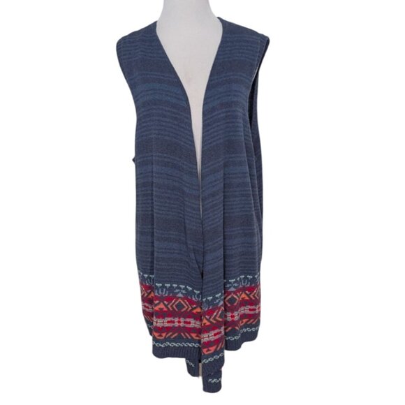 Chaps Southwestern Open Sweater Vest Womens Size XL Blue Aztec Knit Cardigan - Picture 1 of 9